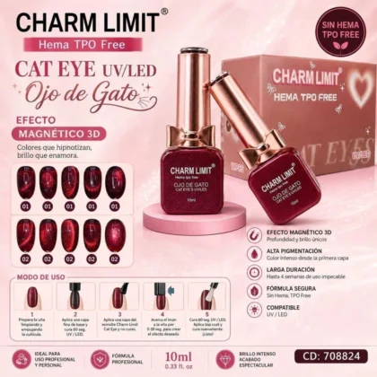 ESMALTE SEMI OJO DE GATO DIAMOND ROJO CHARM LIMIT HEMA TPO FREE 10ML