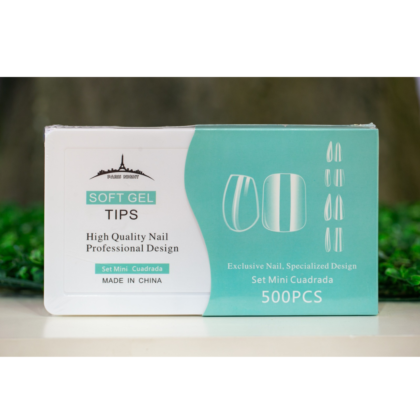 TIPS SOFT GEL CUADRADA MINI*500 EN CAJA TRANSPARENTE 20650-1